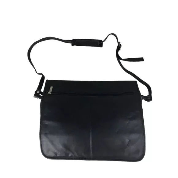 Wilsons Leather Unisex Black Inner Dividers Snap Crossbody Strap Messenger Bag - Picture 1 of 10